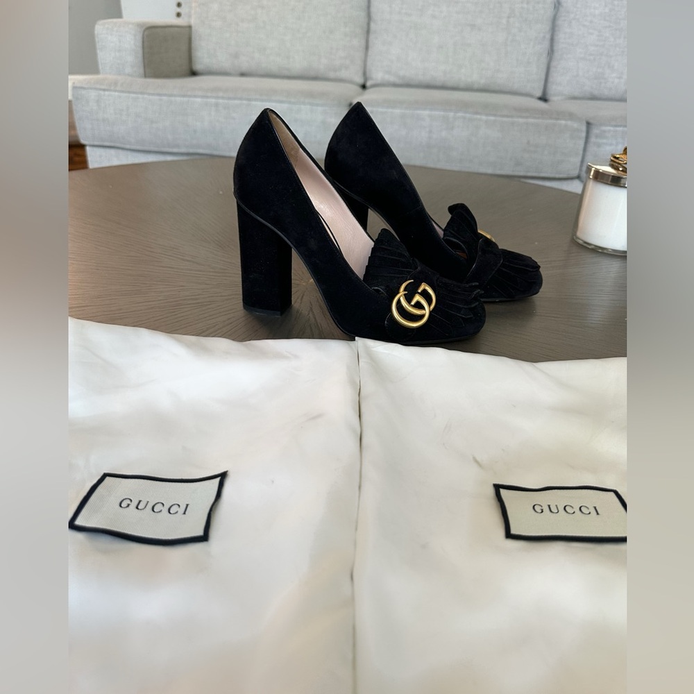 Gucci double G marmont suede pumps black size 37.5 (IT) 7.5 US